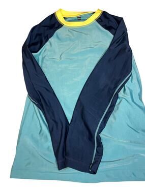 Tea Collection teal and navy blue long sleeve rashguard swim shirt size 16